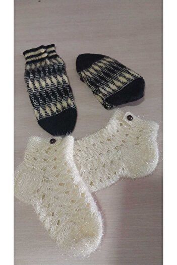 Papatyam 2 Pieces Hand-Knitted Five-Skewer Booties / Handmade Booties / Dowry Booties / Knitted / Home Booties / Handmade Socks