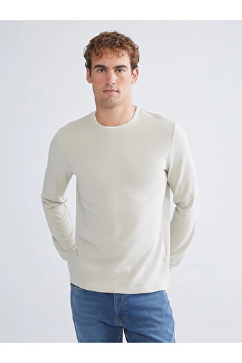 LC Waikiki Lcwaikiki Classic Beige Long Sleeve Textured Men's T-Shirt