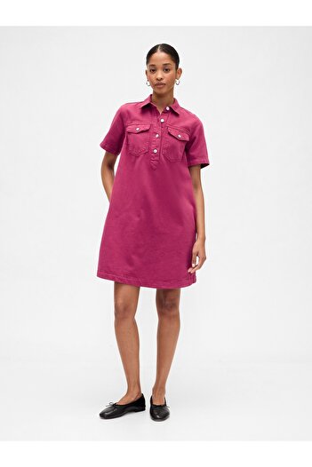 GAP Kadın Pembe Denim Mini Elbise