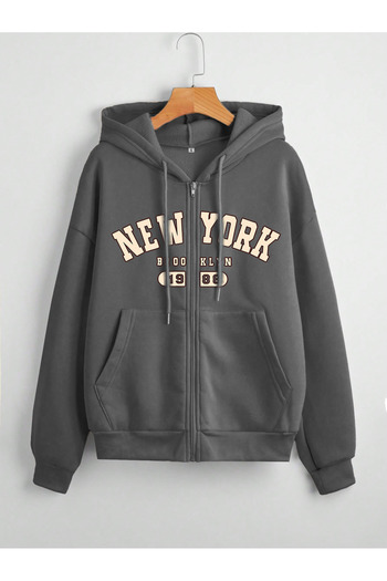 EVIus New York Printed Hooded Zippered Cardigan
