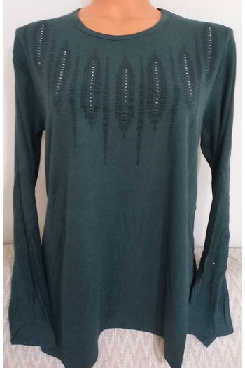 Anne Er Clothing Winter Cotton Combed Cotton Blouse Long Sleeve Crew Neck Stone Green