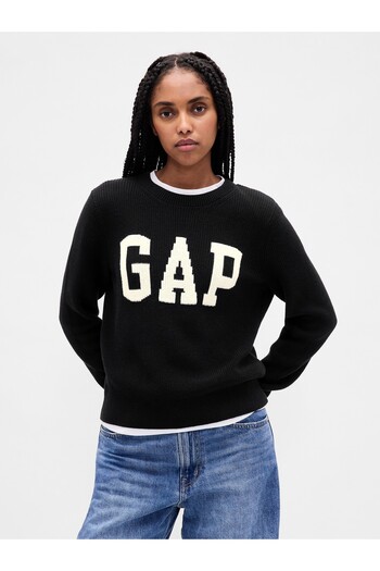 GAP Kadın Siyah Logo Intarsia Kazak