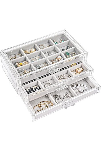 PROCASE Earring Organizer Jewelry Organizer Box with 3 Drawers, Acrylic Stackable Jewelry Holder Cle