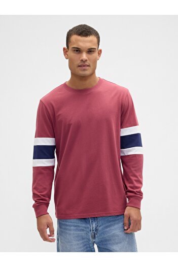 GAP Erkek Kırmızı Everyday Soft Varsity Bisiklet Yaka T-Shirt