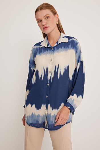 Hiccup Bdart Plus Size Abstract Woven Long Sleeve Shirt with Buttons