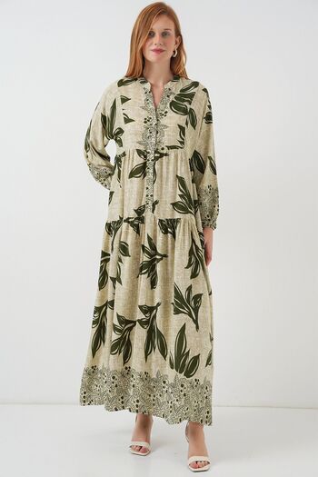 Hiccup Bdart Buttoned V-Neck Floral Print Maxi Dress