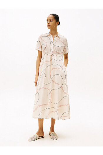 Tommy Hilfiger Women's Voile Short-Sleeved Long Shirt Dress