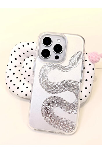 EDELFU iPhone 14 Pro Max Aurora Snake Pattern Shiny Hologram White Sides Soft Phone Case