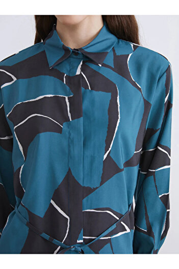 LC Waikiki Lcw Modest Green Modal Blend Patterned Women's Shirt Tunic