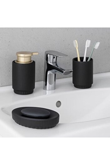 BREZIUM Bathroom accessories set, ceramic, 3 pieces: soap dispenser, soap dish, toothbrush holder