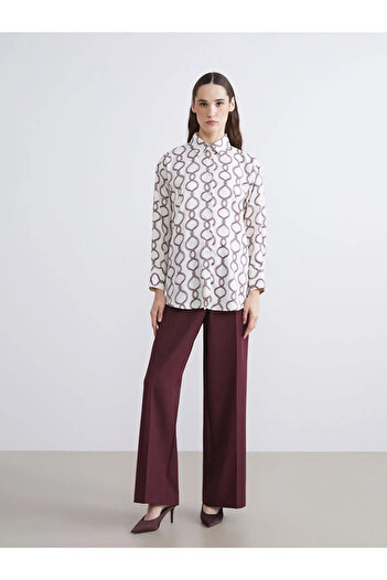 LC Waikiki Lcw Modest Beige Pattern Satin Women's Shirt Tunic