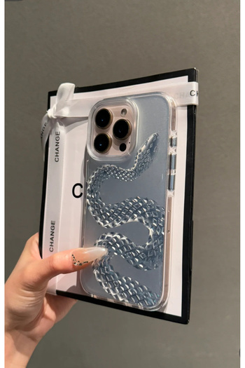 EDELFU iPhone 15 Pro - Aurora Snake Pattern Shiny Hologram White Sides Soft Phone Case