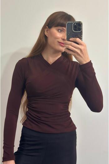 LONELY WOLF Women's Sandy Blouse with Gathered Sides and Closed Collar