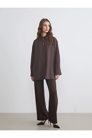 LC Waikiki Lcw Modest Brown Women's Shirt Tunic