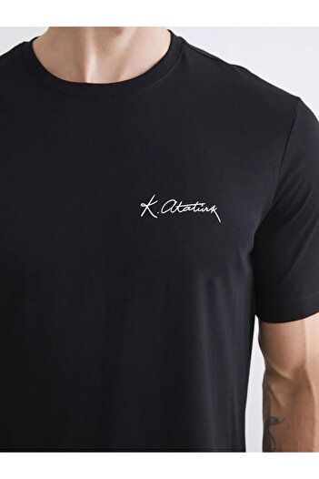 LC Waikiki Ανδρικό μπλουζάκι με στάμπα LCWAIKIKI ClassicBlack Crew Neck Atatürk Signature