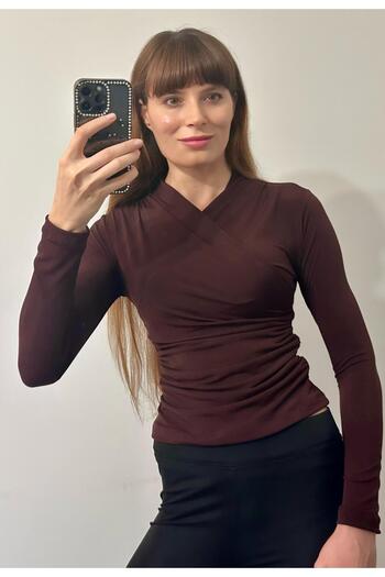 LONELY WOLF Women's Sandy Blouse with Gathered Sides and Closed Collar