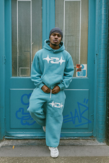 CLASSY.MODA Unisex 3 Thread Hooded Sweatshirt and Sweatpants Oversized Kangaroo Pocket Large Graphic Print