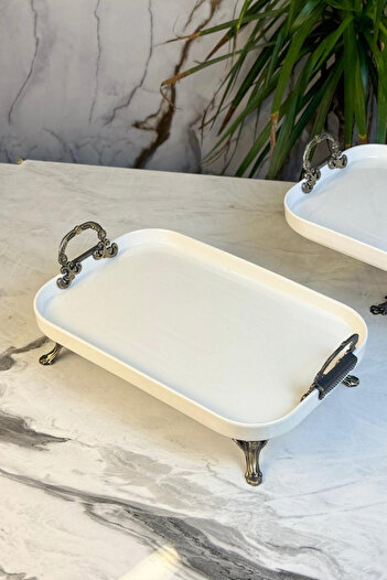 MAY HOME Antique Rectangular Presentation Plate & Footed Food Dessert Serving Dish with Handles