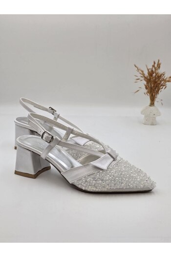 Aylam ayakkabı Woman's white isabella bead detailed strap pointed toe evening dress shoes