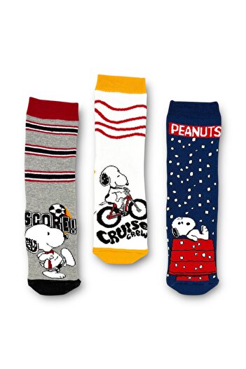 PEANUTS Snoopy Licensed Boys' 3 Pairs of Towel Socks 21605