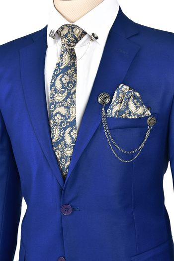 DeepSEA Men's Blue Mono Collar Slim Fit 2 Piece Suit 2303916