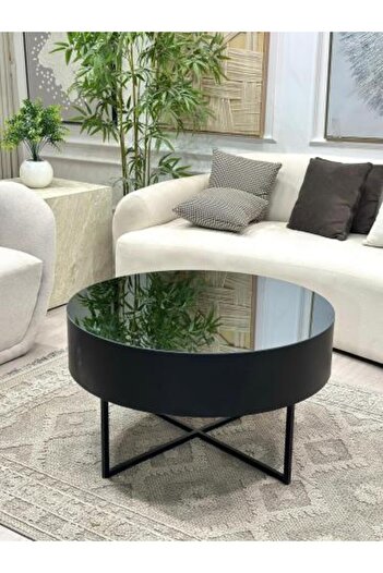 Zahra Alfkhama Coffee Table with Mirror Surface and Iron Base in Black