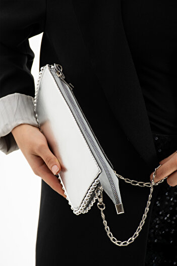 torime Women's Evening Dress Shoulder Bag with Silver Bead Detailed Chain Strap