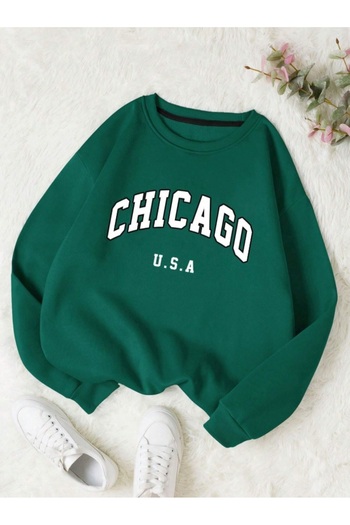 AFROGİYİM Γυναικείο φούτερ Chicago με στάμπα με 2 κλωστές με λαιμόκοψη