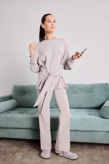 DeFacto Modal Belted Sweatshirt-Fall in Love Loungewear G0004Ax25Wn