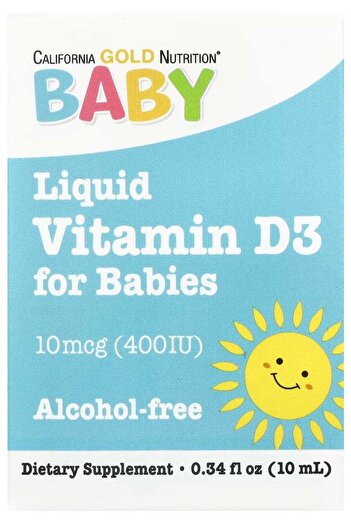 California Gold Nutrition Liquid Vitamin D3 for Kids 10 mcg (400 IU) 0.34 fl oz (10 ml)