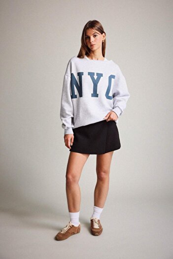 DeFacto Kayak Neckline Printed Sweatshirt G3330Ax25Wn