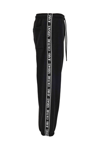 Versace Men's Regular Fit Side Stripe Black Trousers with Elastic Waist and Cuffs 79Gaac02Cf02C-899