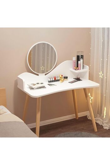 sharpdo Sharbedo Modern Vanity Table with Mirror and Wooden Legs for Bedroom