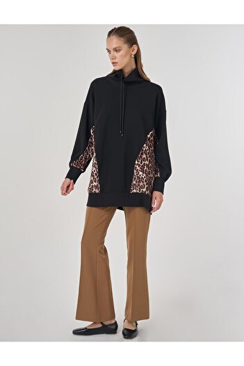 Kayra Leopard Garnili Sweatshirt Black