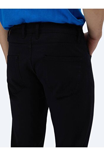 Kip Siyah Düz Dokuma Slim Fit Casual Pamuk Karışımlı Pantolon