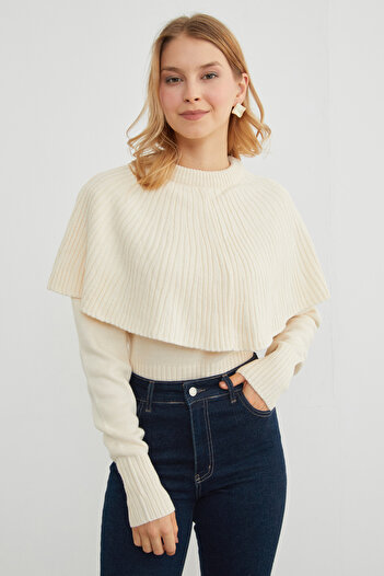 Fulla Moda Cape Detailed Knitwear Sweater
