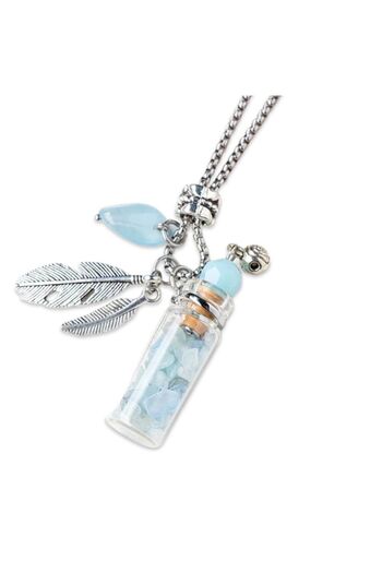 XTERRA Natural Aquamarine Crystals and Angel Wings Bottle Pendant