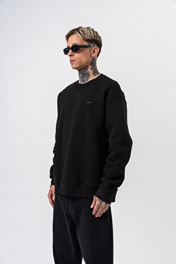 Respire Men's Basic Oversize Sweatshirt with Text Detail Black
