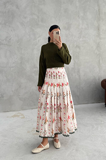 Seda Yalçın Atelier Fusta cu dantelă cu model de flori model ZR
