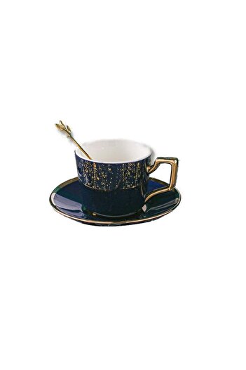 Generic 3-Piece Creative Golden Firework Coffee Cup And Saucer Dark Blue/Gold