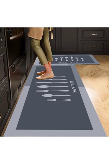 sharpdo Two-Piece Kitchen Floor Rug Set - Cushioned Water and Oil Resistant Anti-Fatigue Polyurethane Mats (