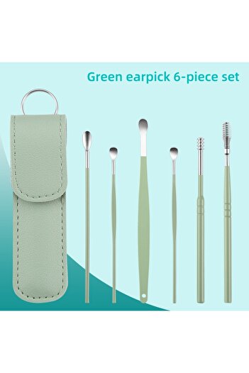 Choice4 Green B Ear Cleaning Tool Stainless Steel Ear Pick Kit &1Pc Storage Bag Earwax Remover Tool