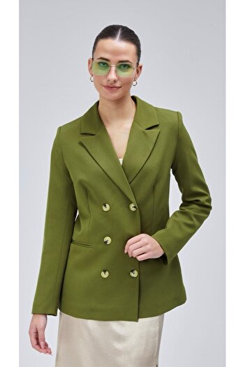 Thiff Green Oversize Lined Double-Breasted Blazer Women's Jacket