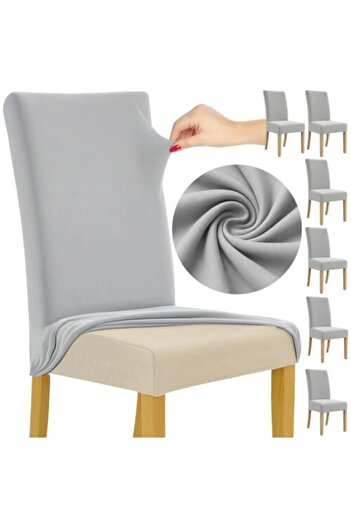 Ruhhy Set 6 Chair Covers, 65x40x35 cm, Velvet, Elastic, Dirt Protection, Machine Washable at 30°C, Gray