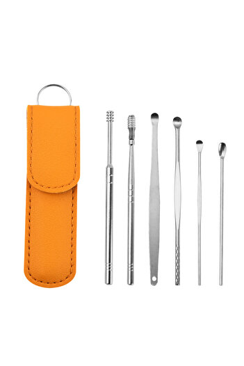choice2 Yellow A Ear Cleaning Tool Stainless Steel Ear Pick Kit &1Pc Storage Bag Earwax Remover Tool