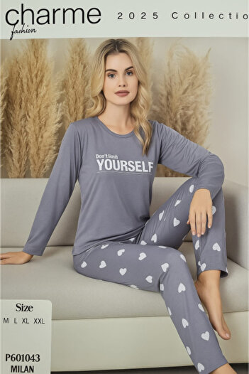 CHARME Pijama dama, Milan, gri cu inimioare