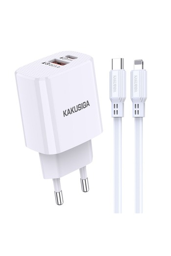 KAKUSİGA Lightning and USB-C Charger with Cable 20W White