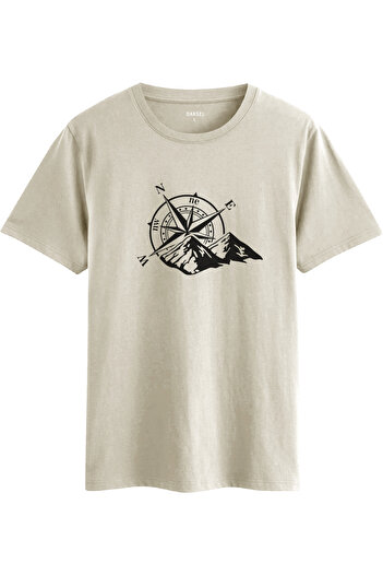 DK DAKSEL Navy Blue Color Basic Travel Compass Printed Men's T-Shirt