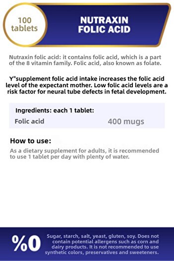 Nutraxin Folic Acid 400 Mcg 100 Tablets 2 Pieces