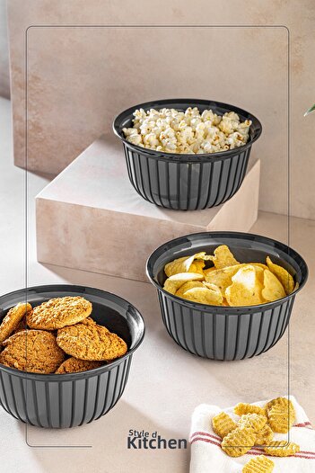 Stile Cucina Linea 3-Piece Practical Snack Bowl Anthracite 500 ml